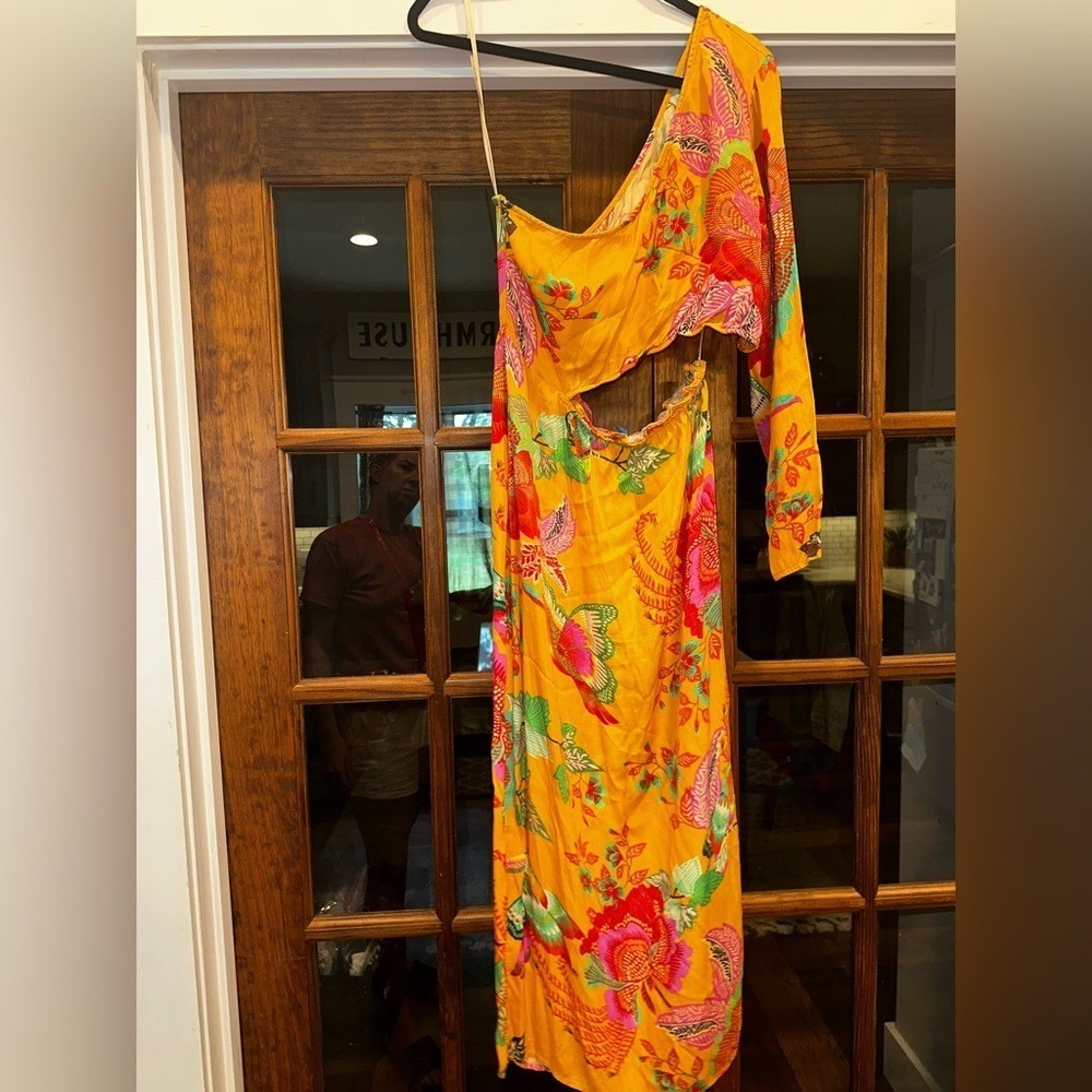 NWT Farm Rio Size Large Petite Floral One-Shoulder Cutout Maxi Colorful Dress - Picture 7 of 15